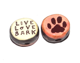 1 Ceramic Dog Double Sided Quote Bead Porcelain Handmade 13mm BB3-4