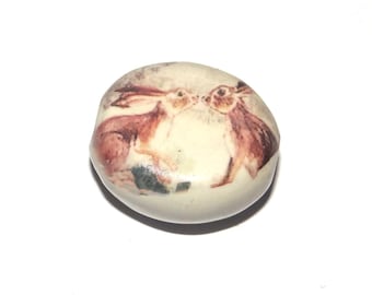 Ceramic Hare Focal Bead Handmade Pottery Beads 17-18mm BB7-2
