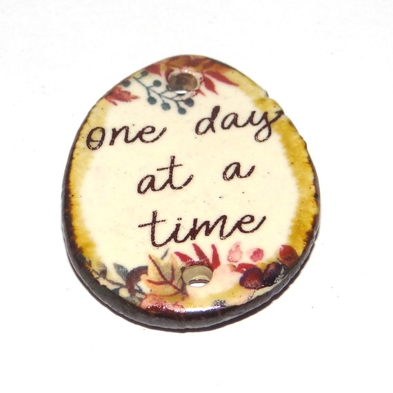 Ceramic Quote Pendant Handmade Focal Porcelain 30mm CC6-2