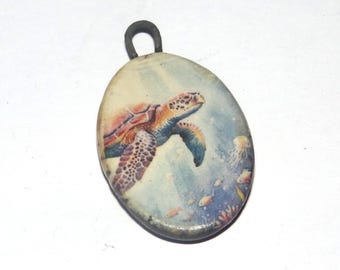 Ceramic Turtle Pendant Handmade Focal Porcelain 30mm CC4-1