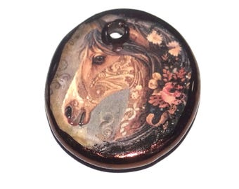 Ceramic Horse Pendant Handmade Focal Porcelain 30mm CC7-4