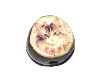 Ceramic Cat Focal Bead Handmade Pottery Beads 18mm PP7-3