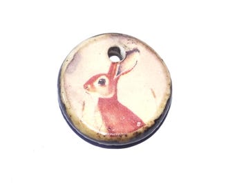Ceramic Hare Charm Pendant Handmade Focal Porcelain 18mm PP9-4