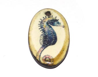 Ceramic Seahorse Pendant Handmade Focal Porcelain 30mm PP8-1