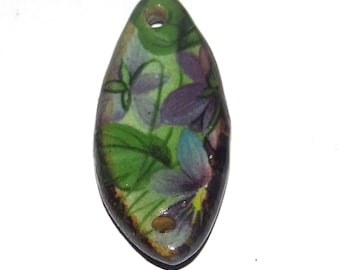 Ceramic Floral Pendant Handmade Focal Porcelain 35mm CC5-2