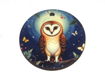 Wooden Two Sided Owl Pendant Handmade 30mm MM10-1