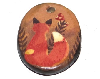 Ceramic Fox Pendant Handmade Focal Porcelain 30mm CC7-3