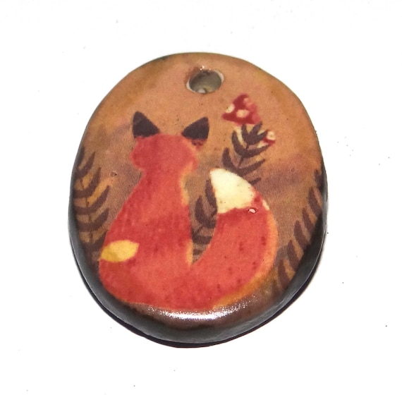 Ceramic Fox Pendant Handmade Focal Porcelain 30mm CC7-3