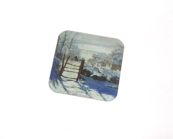 Metal Monet Magpie Snow Charm Pendant Handmade 25mm 1" Square MSQ4-3