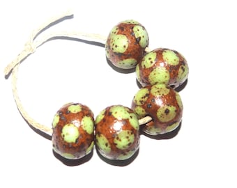 Ceramic Light Green Spotty Speckled Bead Set Handmade 13mm