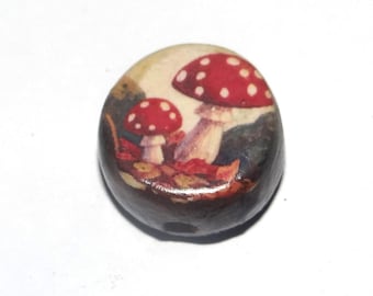 Ceramic Toadstool Focal Bead Handmade Pottery Beads 16mm PP4-2