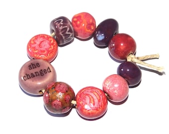 Ceramic Bead Set Textured Glazed Pottery Clay Handmade Porcelain 8-15mm