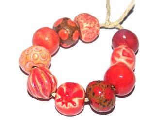 Ceramic Bead Set Textured Glazed Pottery Clay Handmade 8-15mm