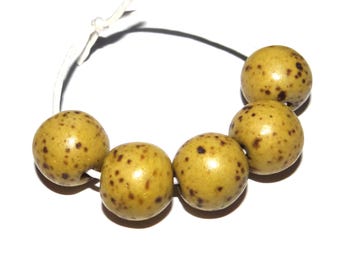 Ceramic Sunshine Yellow Speckled Bead Set Handmade 12mm