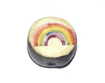 Ceramic Rainbow Focal Bead Handmade Pottery Beads 18mm CC6-2