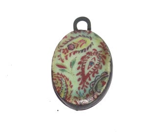 Ceramic Paisley Pendant Charm Handmade Focal Porcelain 27mm PP9-4