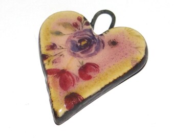 Ceramic Heart Pendant Handmade Focal Porcelain 27mm PP9-3
