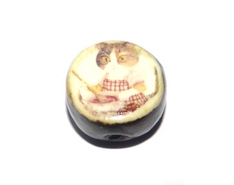 Ceramic Cat Focal Bead Handmade Pottery Beads 17mm CC1-3