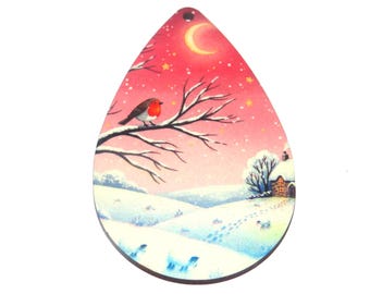 Wooden Christmas Tree Decoration Winter Pendant Handmade 65mm MM1-4