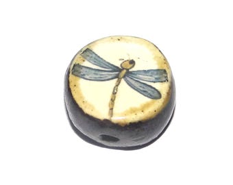 Ceramic Dragonfly Focal Bead Handmade Pottery Beads 16-18mm BB1-2