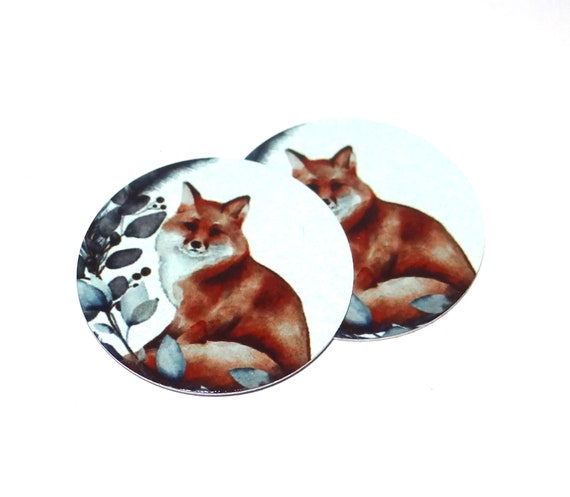 Faux Tin Fox Earring Charms Handmade Animal Wildlife 1" 25mm MC6-3