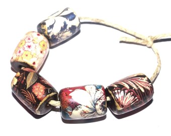 Ceramic Floral Bead Set Handmade Porcelain 13mm