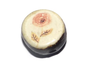 Ceramic Rose Focal Bead Handmade Pottery Beads 16mm PP1-3
