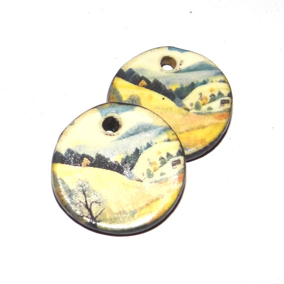 Ceramic Countryside Earring Charms Pair Beads Handmade Rustic 18mm/0.7" CC1-4