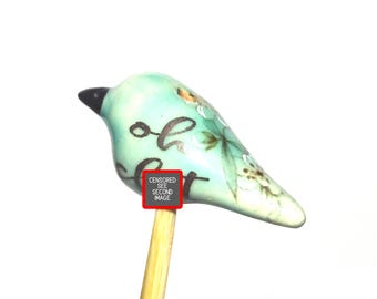 Ceramic Bird Bead Focal Handmade Rustic Floral Quote Word Sculpture Porcelain 30mm