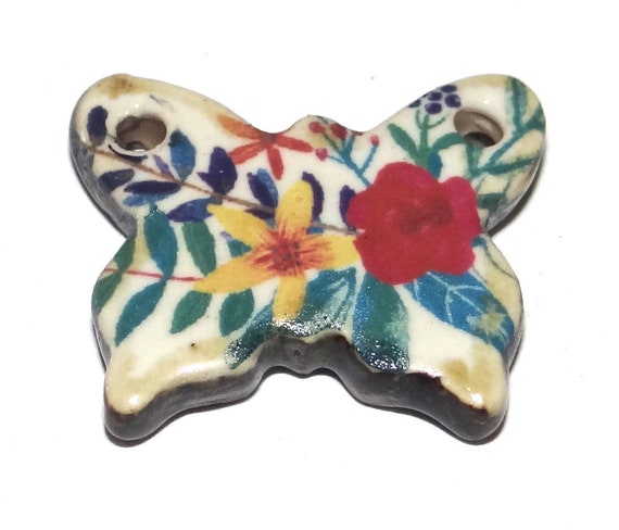 1 Ceramic Butterfly Focal Charm Bead Handmade Focal Porcelain 1" P1-4