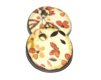 Ceramic Floral Patterned Charms Earring Bead Pair 15mm PP1-1