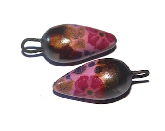 Ceramic Drop Charms Floral Patterned Earring Bead Pair 25mm CC3-3