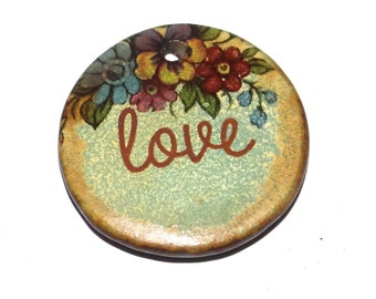Ceramic Quote Pendant Handmade Focal Porcelain 27mm CC7-4