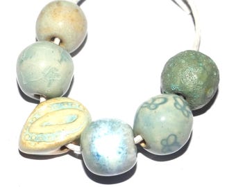 Ceramic Bead Set Patterned Textured Handmade Porcelain 8-15mm