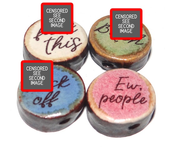 Ceramic Sweary Quote Bead Set Beads Handmade Porcelain Pottery 15mm 0.6" PP7-3