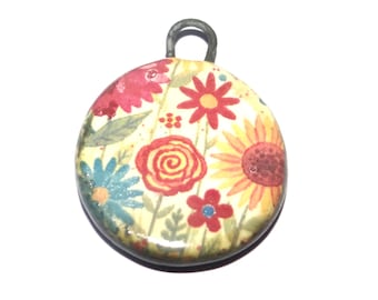 Ceramic Floral Charm Pendant Porcelain Handmade 27mm CC9-4