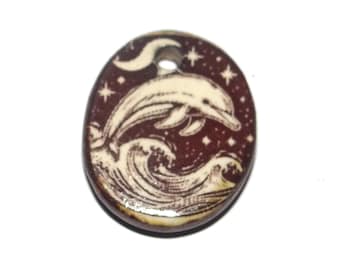 Small Ceramic Dolphin Pendant Charm Handmade Focal Porcelain 20mm BB9-1