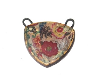 Ceramic Distressed Rustic Flower Pendant Handmade Focal Porcelain 25mm PP1-1