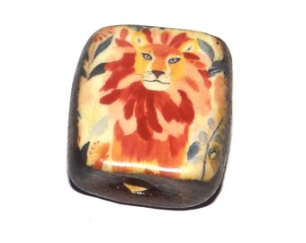 Ceramic Lion Focal Bead Handmade Pottery Beads 20mm PP8-1