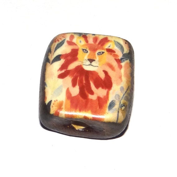 Ceramic Lion Focal Bead Handmade Pottery Beads 20mm PP8-1