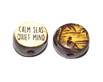 1 Ceramic Double Sided Quote Bead Porcelain Handmade 15mm BB6-4
