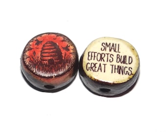 1 Ceramic Bee Hive Double Sided Quote Bead Handmade 13mm BB3-2