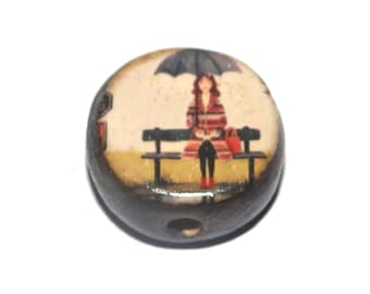 Ceramic A Rainy Wait Focal Bead Handmade Pottery Beads 16mm PP1-3