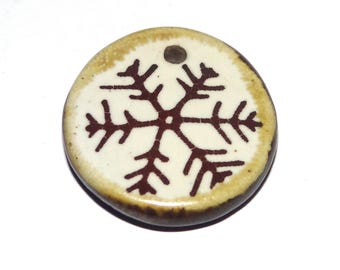 Ceramic Winter Snowflake Christmas Pendant Handmade Focal Porcelain 30mm CC6-3