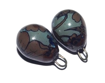 Ceramic Floral Drops Charms Pair Porcelain Earring Beads 20mm CC2-2