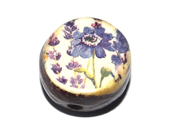 Ceramic Floral Focal Bead Handmade Pottery Beads 17-18mm BB7-1