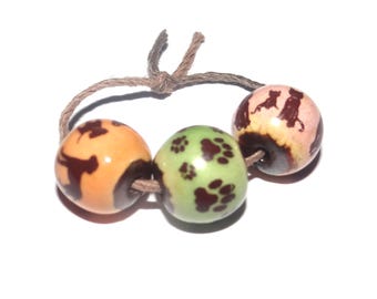 Ceramic Dog Cat Paw Print Pets Bead Set Porcelain Handmade 11mm CC3-4