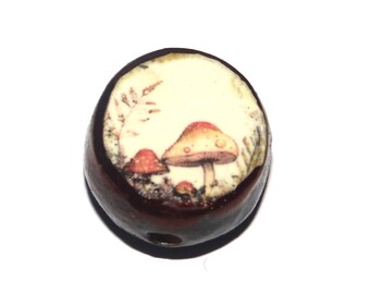 Ceramic Mushroom Focal Bead Handmade Pottery Beads 18mm PP7-2