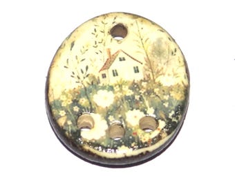 Ceramic House Pendant Handmade Focal Porcelain 30mm CC7-3