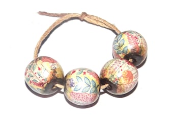 Ceramic Floral Bead Set Handmade Porcelain 11-12mm